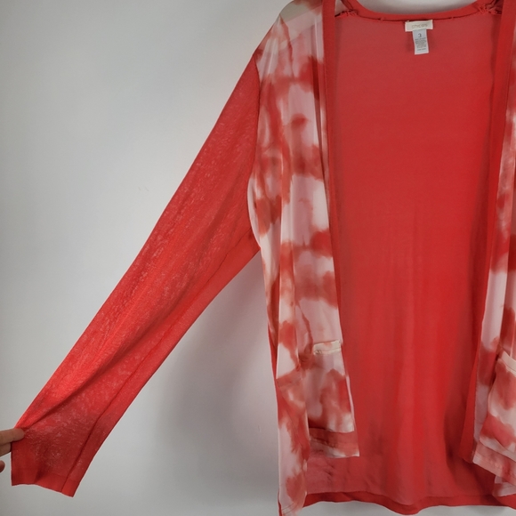 Chicos Sheer Tie Dye Marble Long Sleeve Open Front Light Weight Cardigan Coverup - Picture 2 of 7